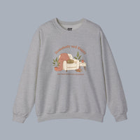 [Front view of gray crewneck sweatshirt with 
