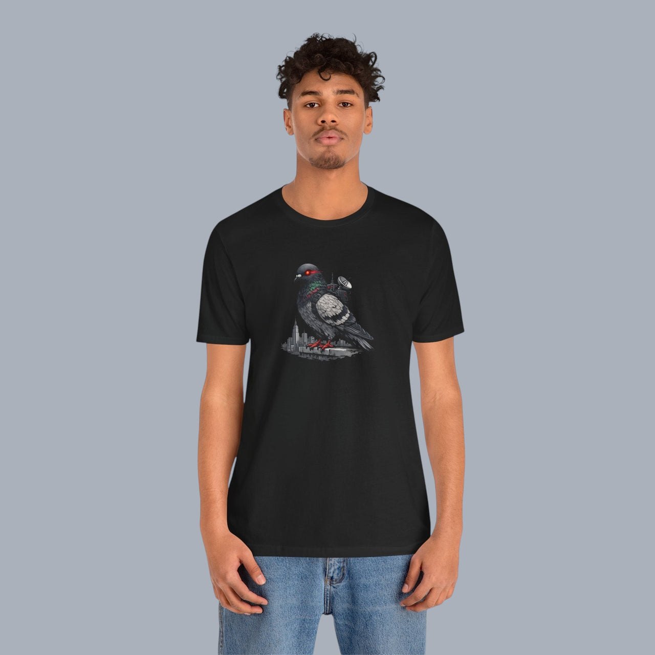 Surveillance Pigeon Cityscape Tee — Urban Bird Graphic T-Shirt alternate view 13