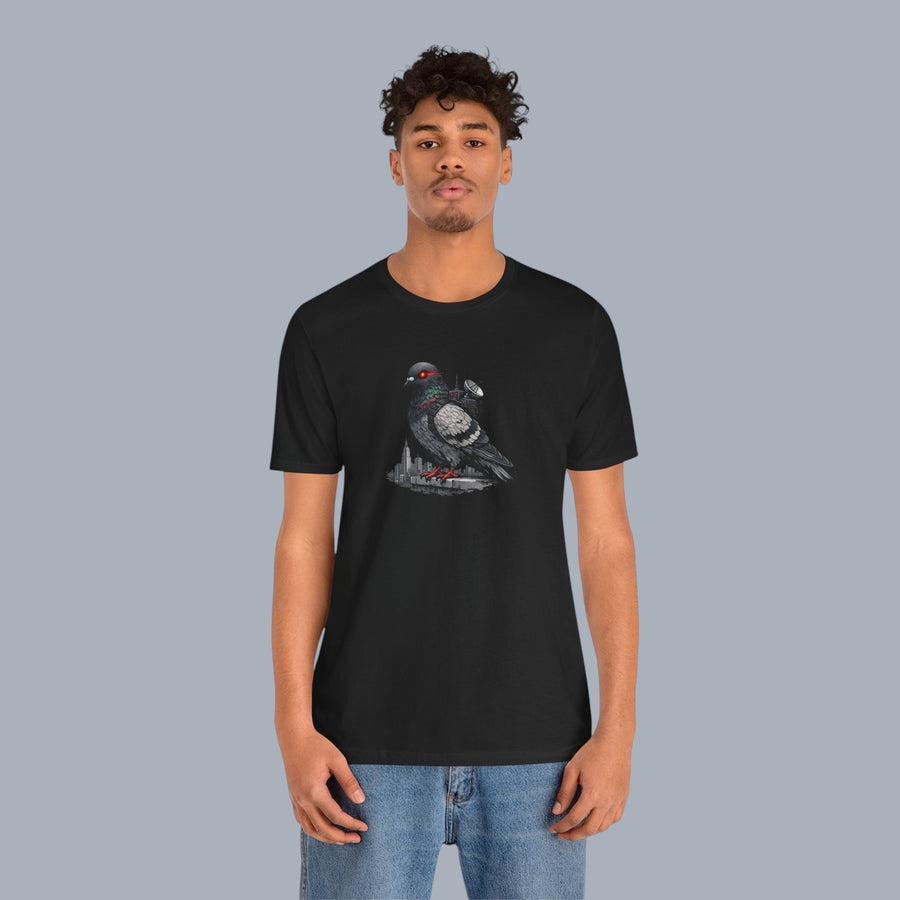 Surveillance Pigeon Cityscape Tee — Urban Bird Graphic T-Shirt alternate view 13