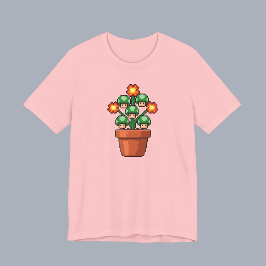 Pixel Mushroom Plant Tee – Retro Video Game Mushroom Pot T-Shirt