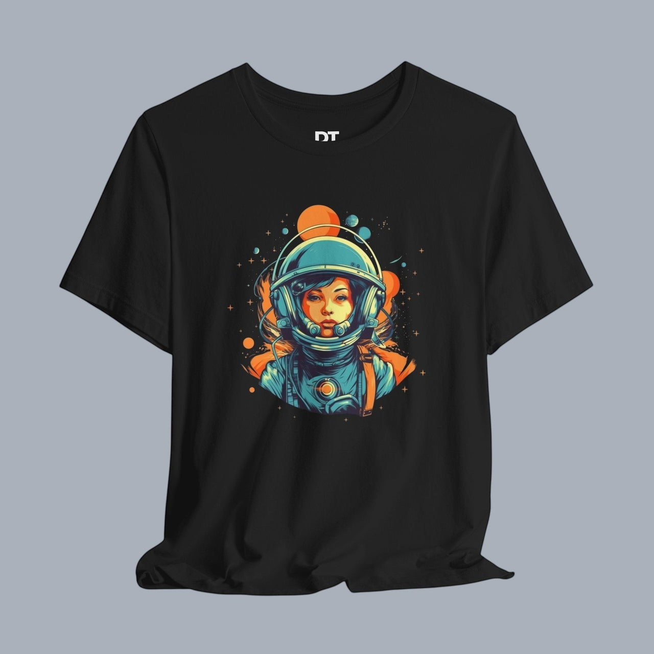 Astronaut Girl Graphic Tee – Retro Space Helmet Art T‑Shirt