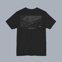 [Black T-shirt with minimalist Venice Beach map design on back