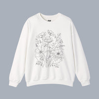 Floral Sketch Crewneck Sweatshirt — Delicate Wildflower Illustration