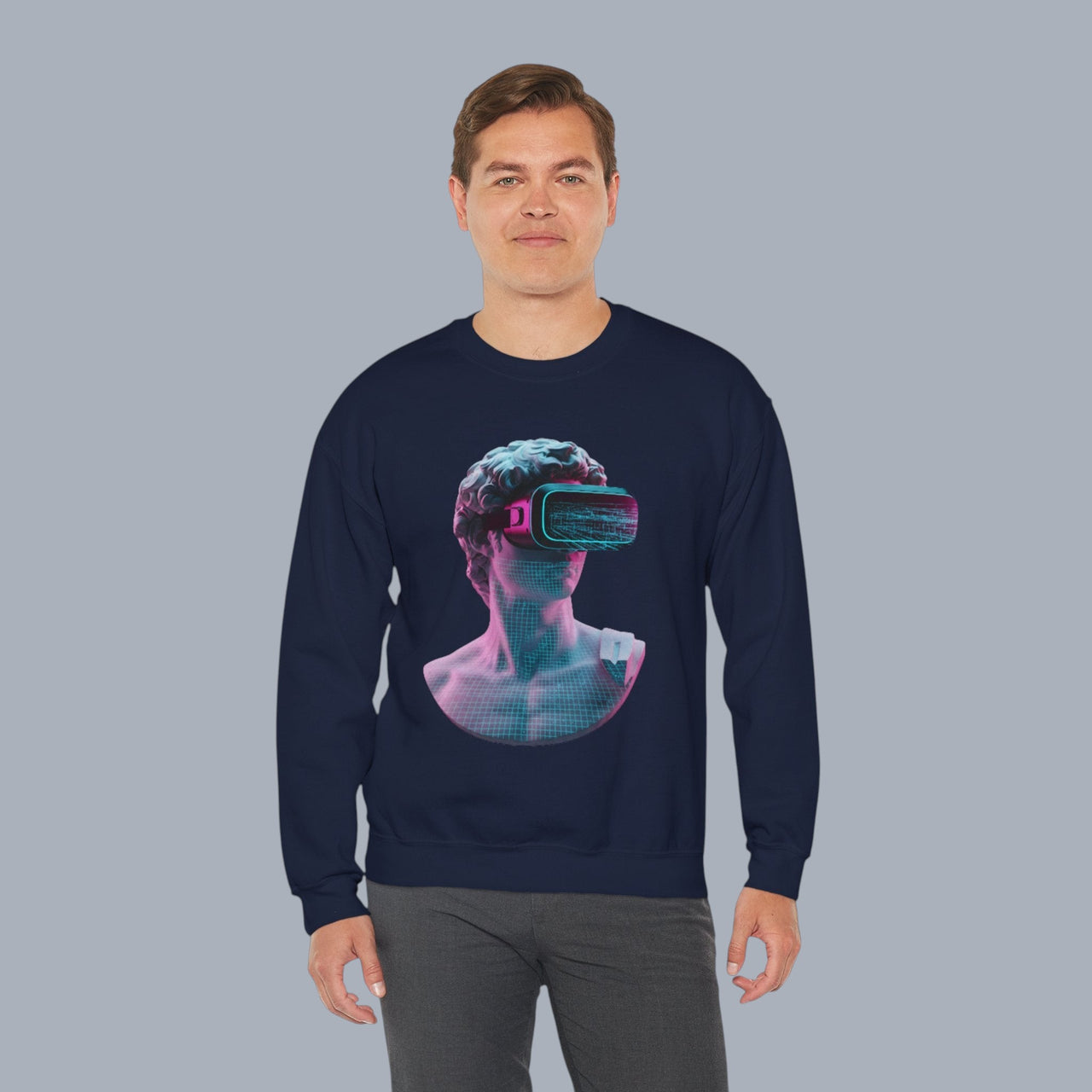 Retro Vaporwave Statue Crewneck Sweatshirt – VR Bust Graphic alternate view 20