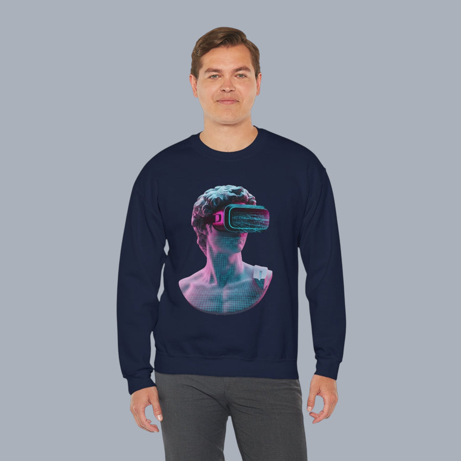 Retro Vaporwave Statue Crewneck Sweatshirt – VR Bust Graphic alternate view 20