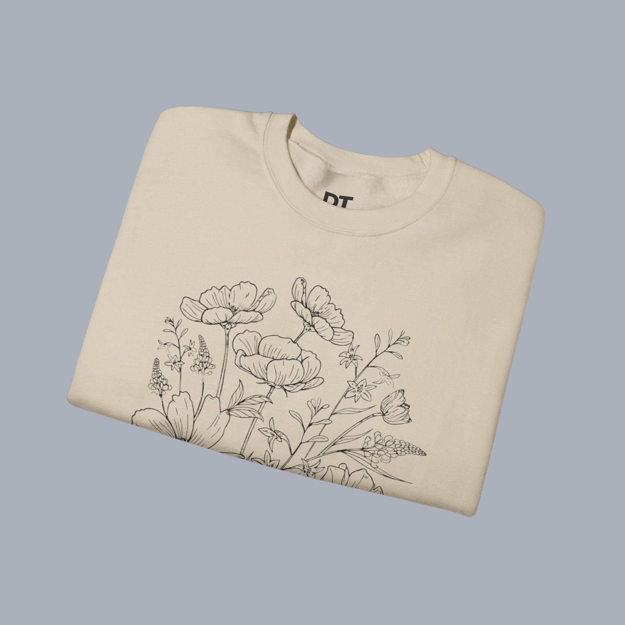 Floral Sketch Crewneck Sweatshirt — Delicate Wildflower Illustration
