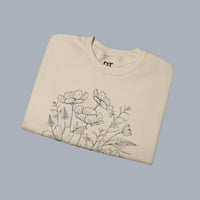 Floral Sketch Crewneck Sweatshirt — Delicate Wildflower Illustration