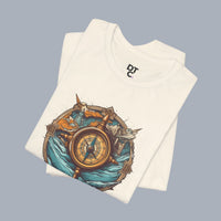 Nautical Compass Adventure T-Shirt — Vintage Ship Wheel & Ocean Waves Tee