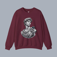David Statue with AirPods Holding Phone Sweatshirt — Classical Art Meme Crewneck Sweatshirt alternate view 6