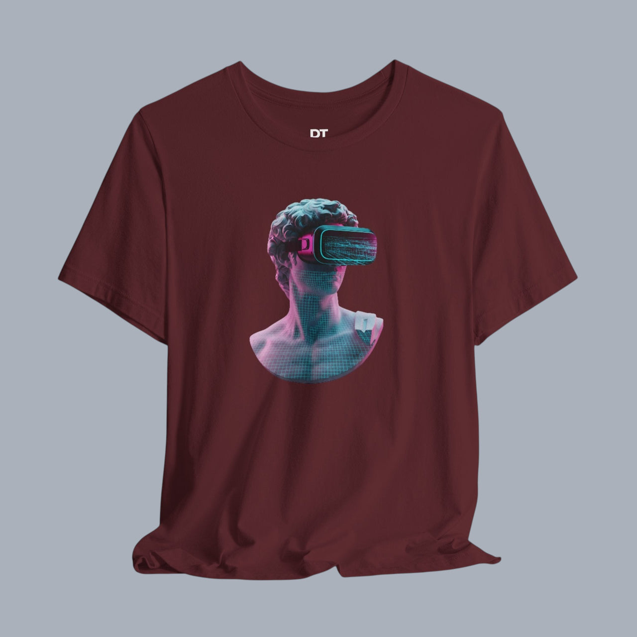 Retro Vaporwave Statue VR T‑Shirt — Neon Aesthetic Gaming Tee alternate view 5