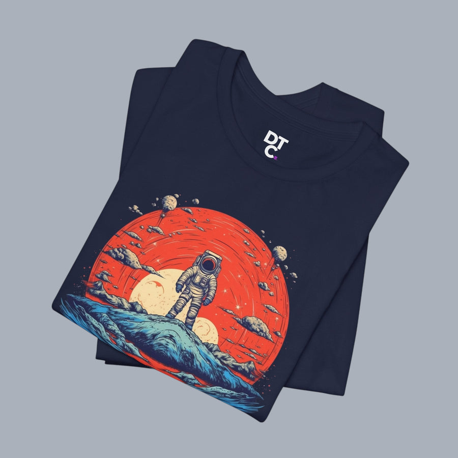 Astronaut Sunset Graphic Tee — Retro Space Explorer T‑Shirt