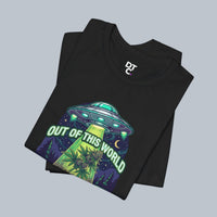 Out of This World UFO Tee — Alien Abduction Cannabis Plant Graphic T-Shirt