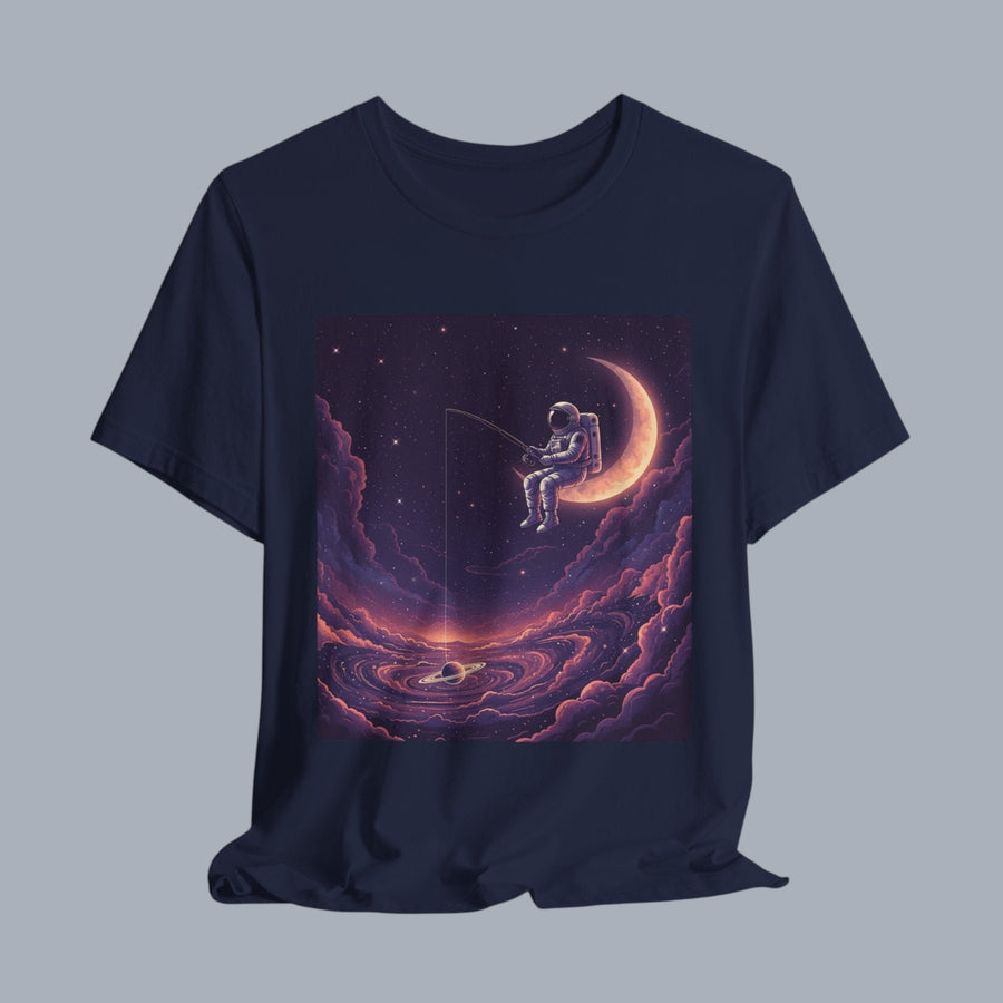 Astronaut Moon Fishing T‑Shirt — Dreamy Cosmic Scene Graphic Tee alternate view 3