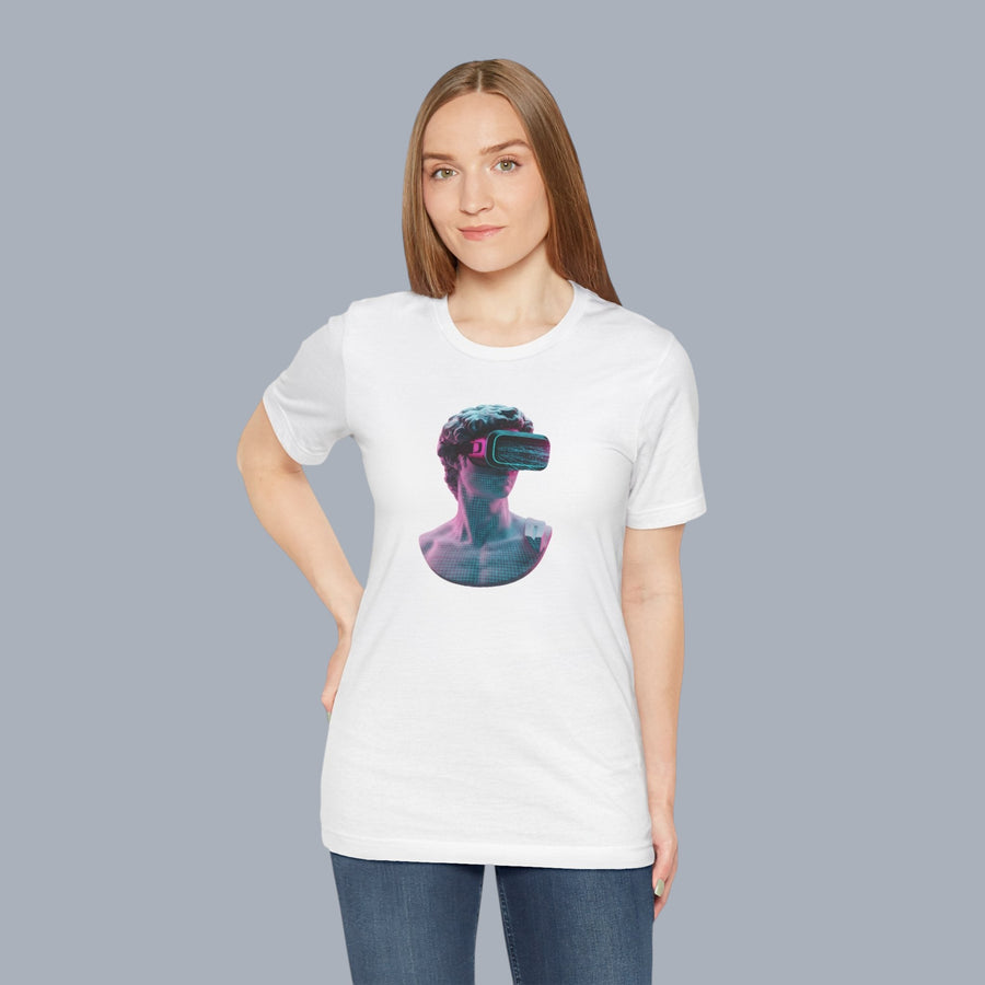 Retro Vaporwave Statue VR T‑Shirt — Neon Aesthetic Gaming Tee alternate view 8
