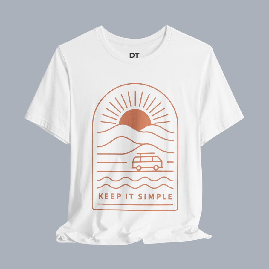 Keep It Simple Sunset Tee — Minimal Camper Van Graphic T-Shirt
