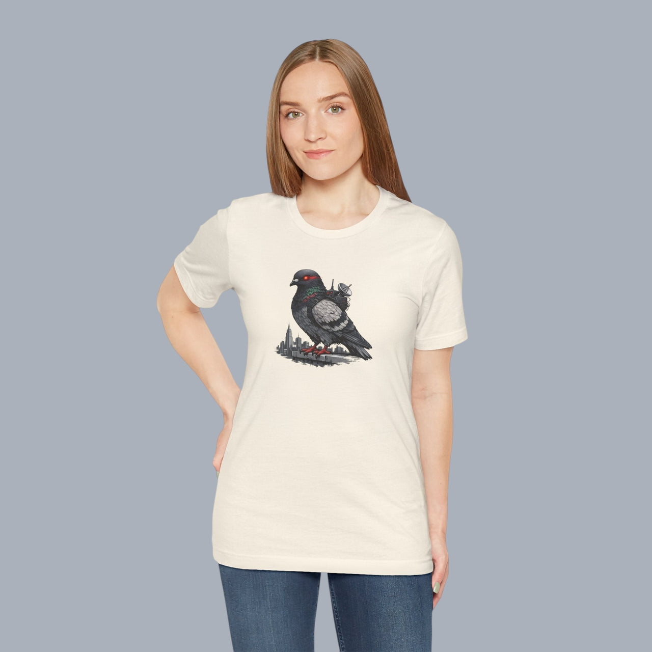 Surveillance Pigeon Cityscape Tee — Urban Bird Graphic T-Shirt alternate view 16