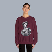 David Statue with AirPods Holding Phone Sweatshirt — Classical Art Meme Crewneck Sweatshirt alternate view 23