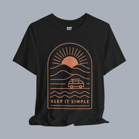[Black t-shirt with sunset graphic