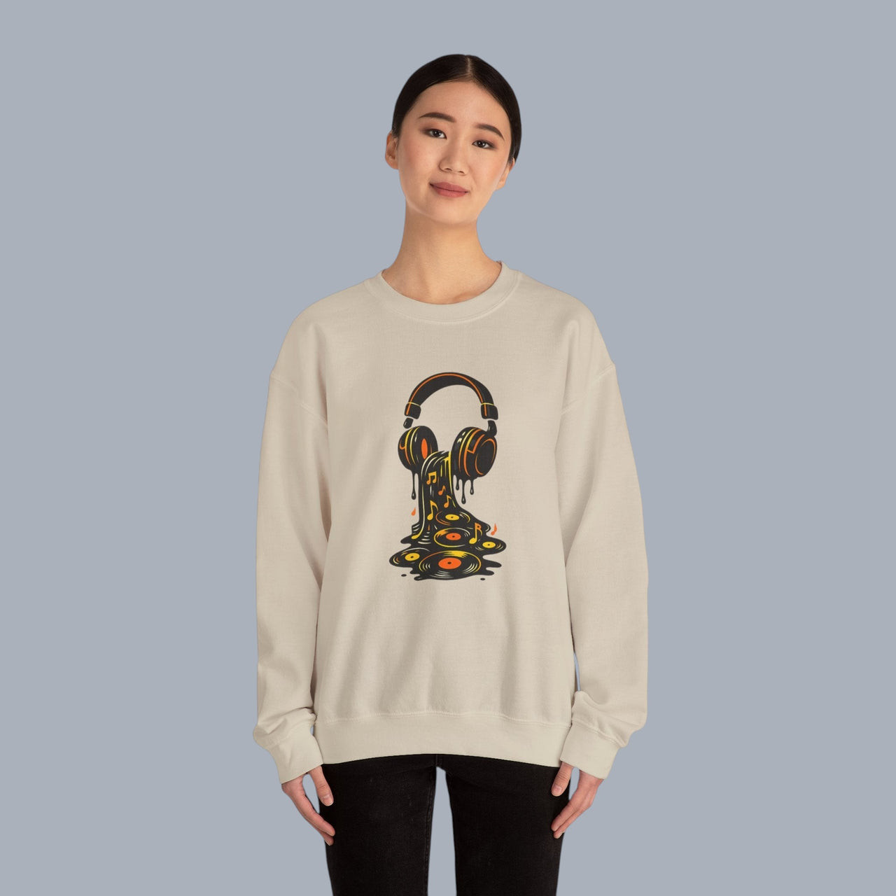 Music Lover Sweatshirt — Melting Headphones Vinyl DJ Crewneck