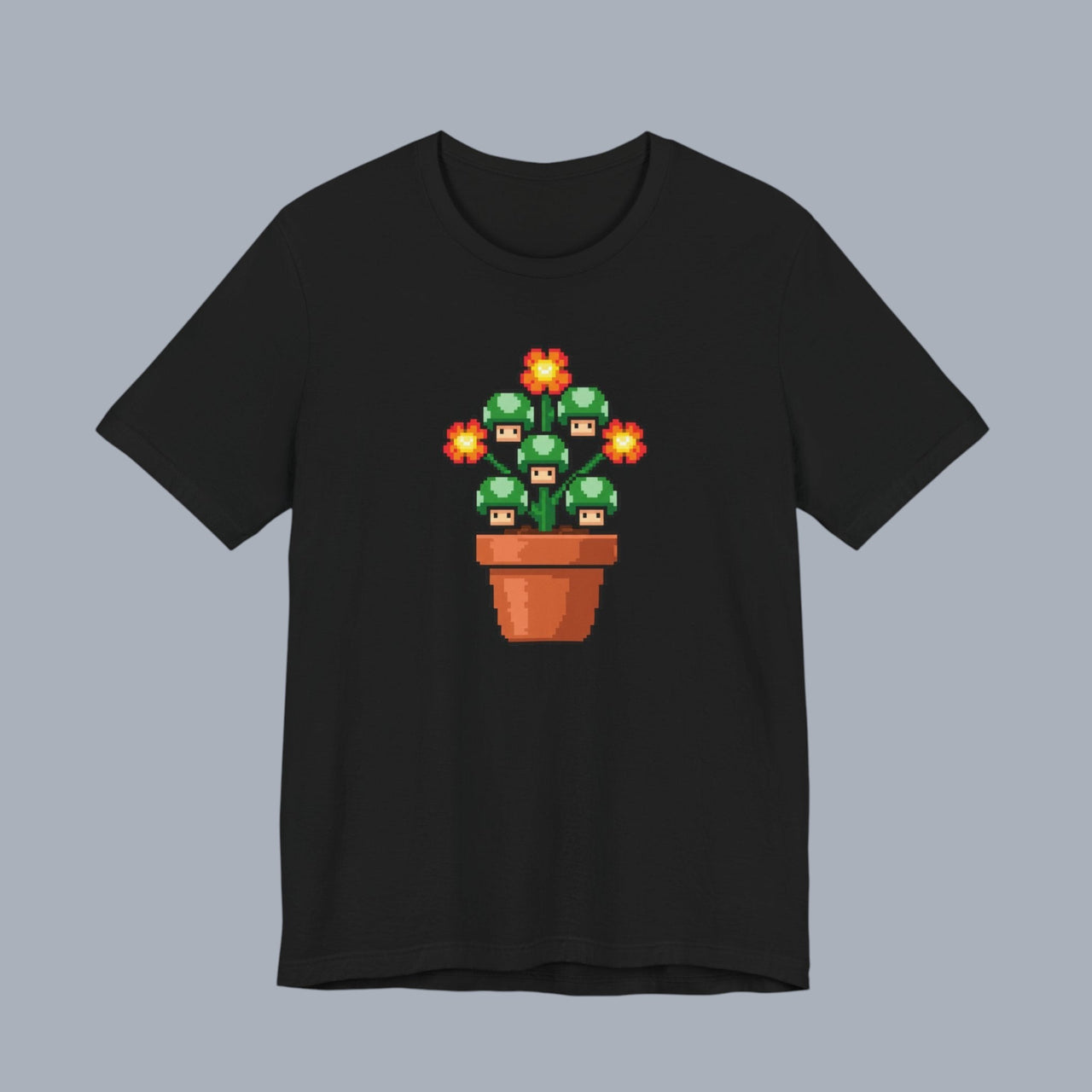 Pixel Mushroom Plant Tee – Retro Video Game Mushroom Pot T-Shirt