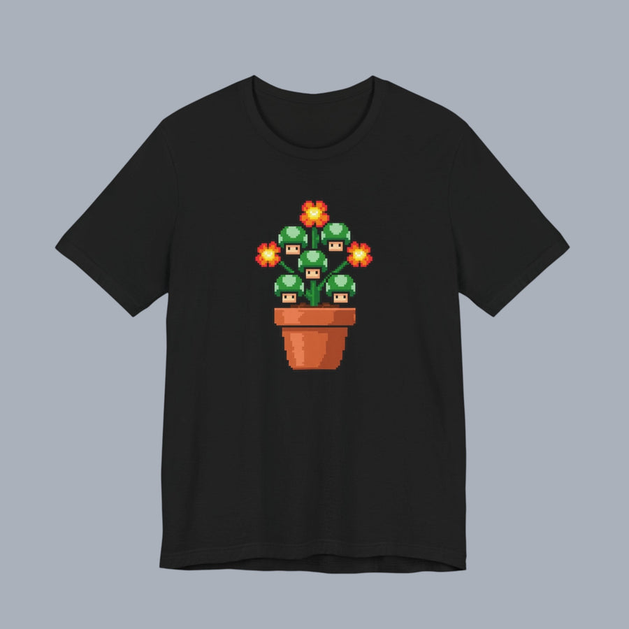 Pixel Mushroom Plant Tee – Retro Video Game Mushroom Pot T-Shirt