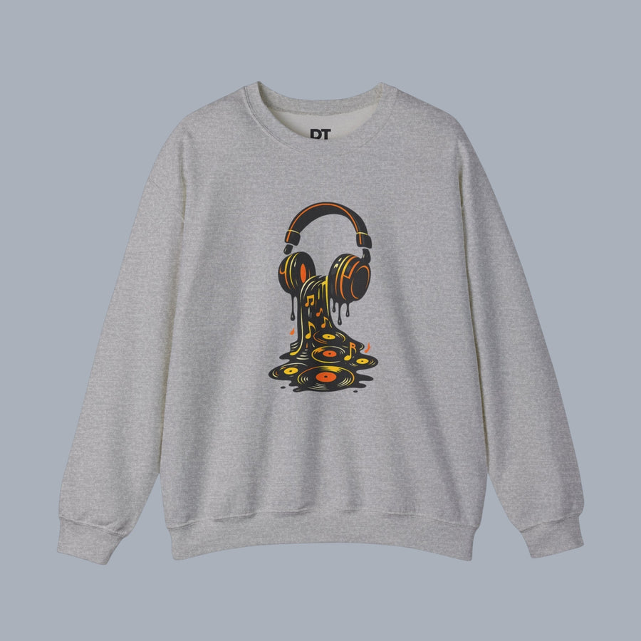 Music Lover Sweatshirt — Melting Headphones Vinyl DJ Crewneck