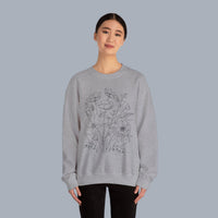Floral Sketch Crewneck Sweatshirt — Delicate Wildflower Illustration