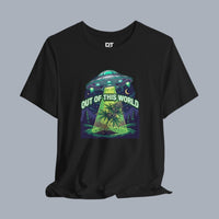 Out of This World UFO Tee — Alien Abduction Cannabis Plant Graphic T-Shirt