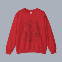 Floral Sketch Crewneck Sweatshirt — Delicate Wildflower Illustration