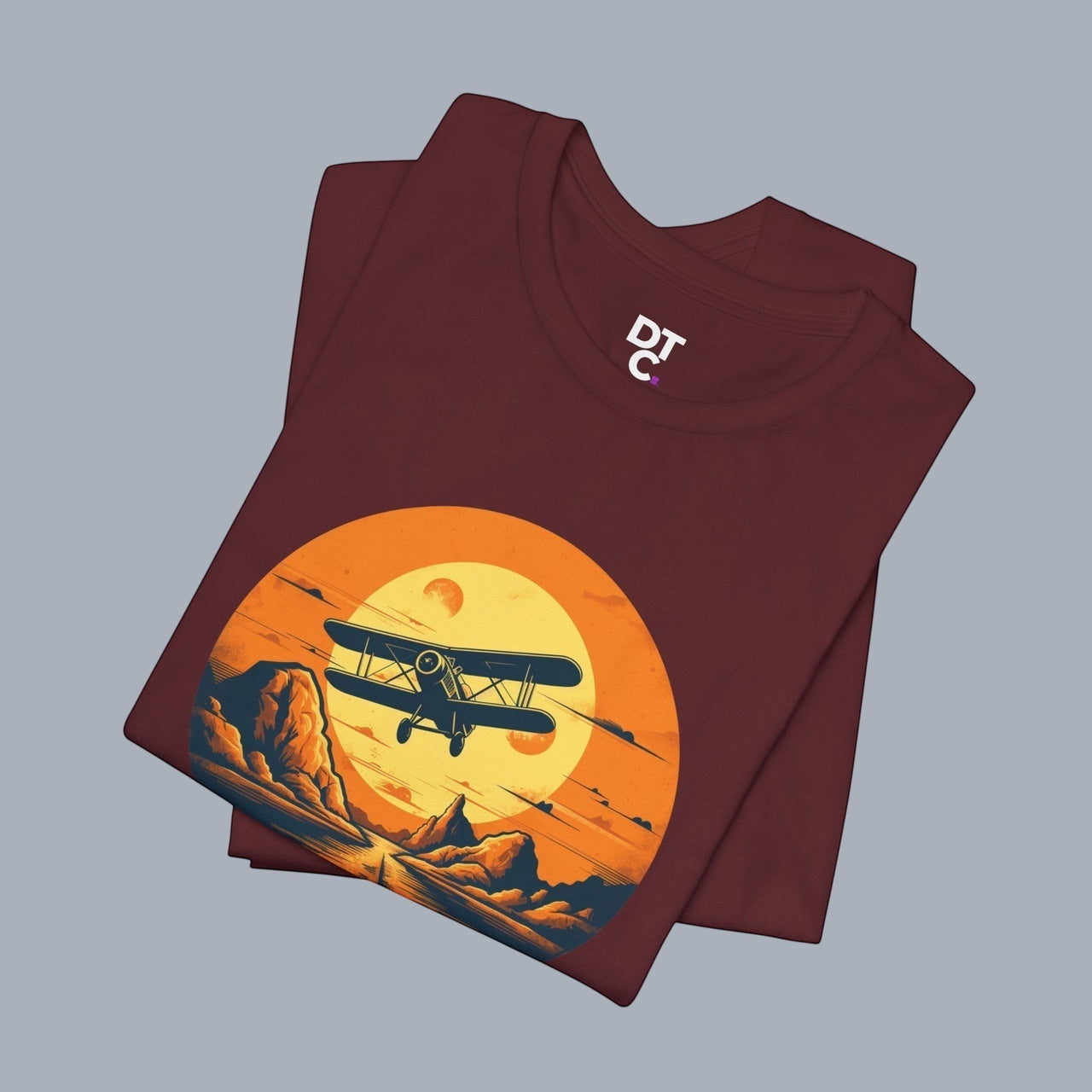 Vintage Biplane Sunset Tee — Retro Aviation Graphic T-Shirt