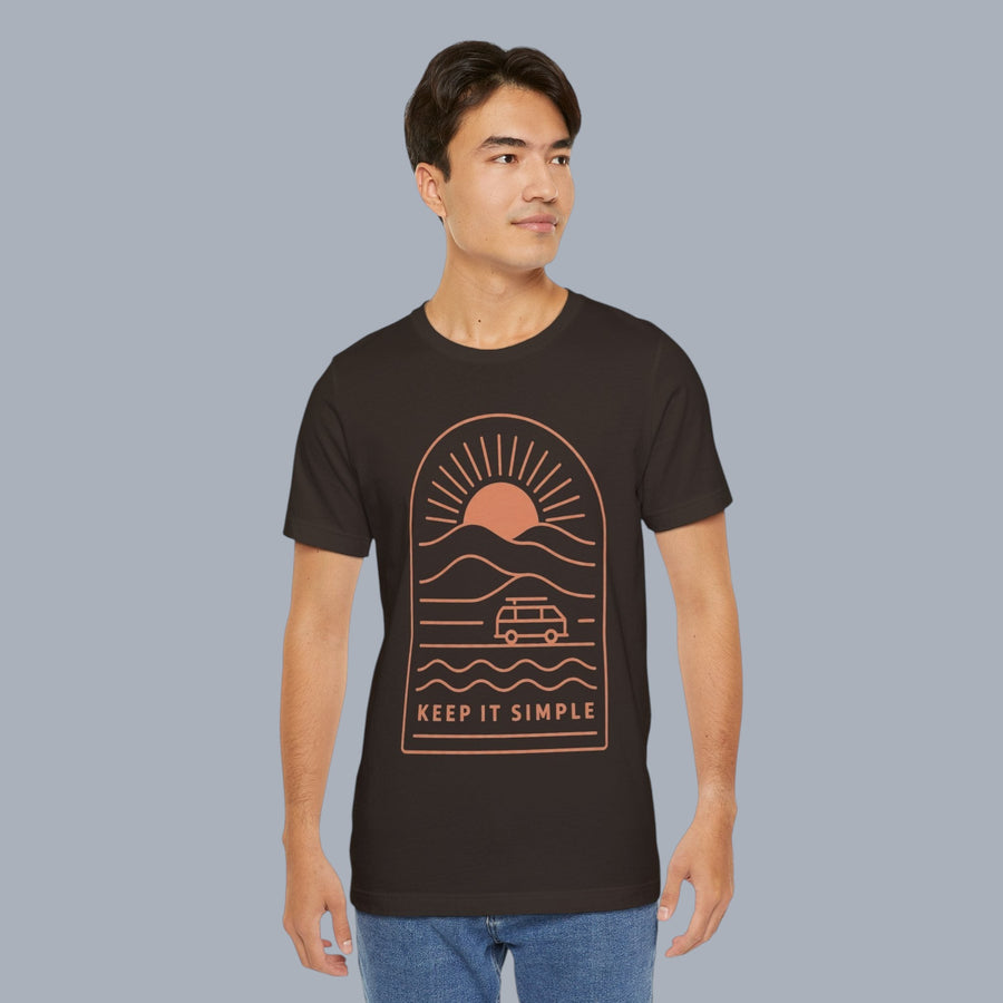 Keep It Simple Sunset Tee — Minimal Camper Van Graphic T-Shirt