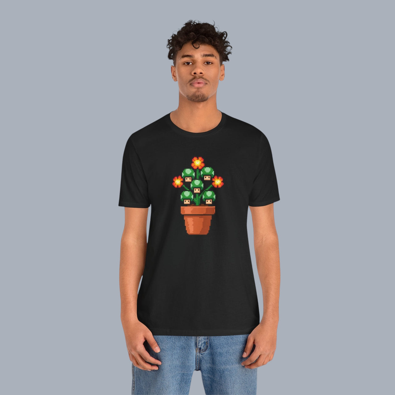 Pixel Mushroom Plant Tee – Retro Video Game Mushroom Pot T-Shirt