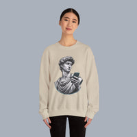 David Statue with AirPods Holding Phone Sweatshirt — Classical Art Meme Crewneck Sweatshirt alternate view 17