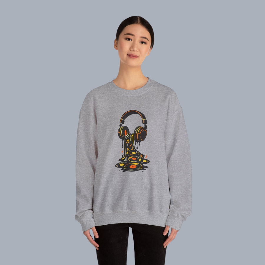 Music Lover Sweatshirt — Melting Headphones Vinyl DJ Crewneck