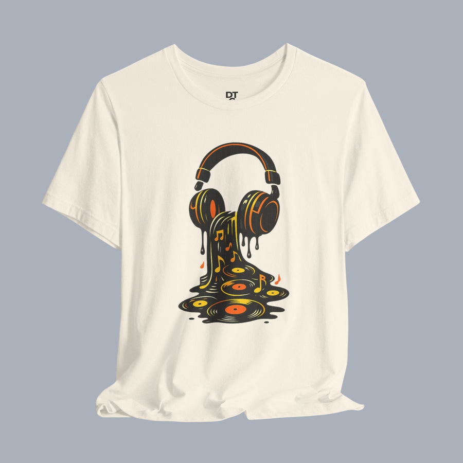 Melting Headphones Tee — Retro Vinyl Drip Music T-Shirt alternate view 4