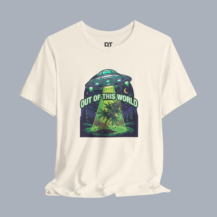Out of This World UFO Tee — Alien Abduction Cannabis Plant Graphic T-Shirt
