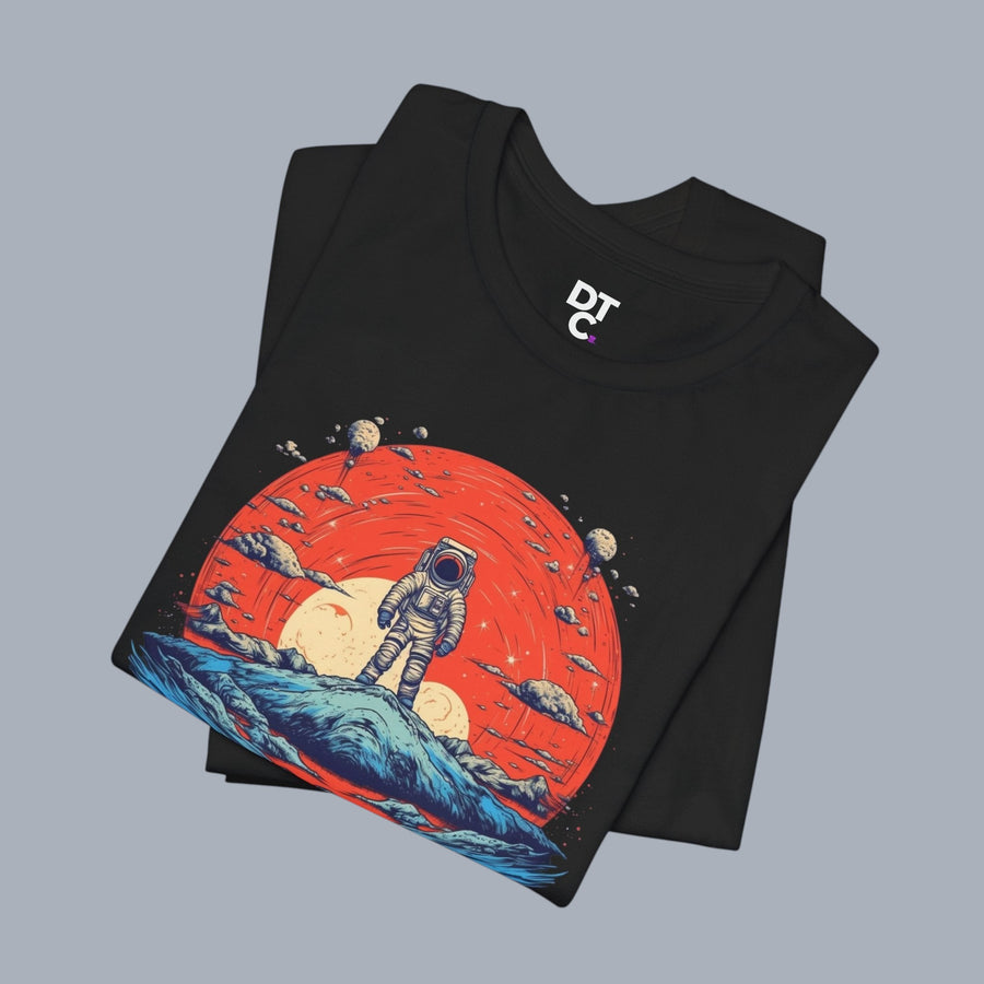 Astronaut Sunset Graphic Tee — Retro Space Explorer T‑Shirt