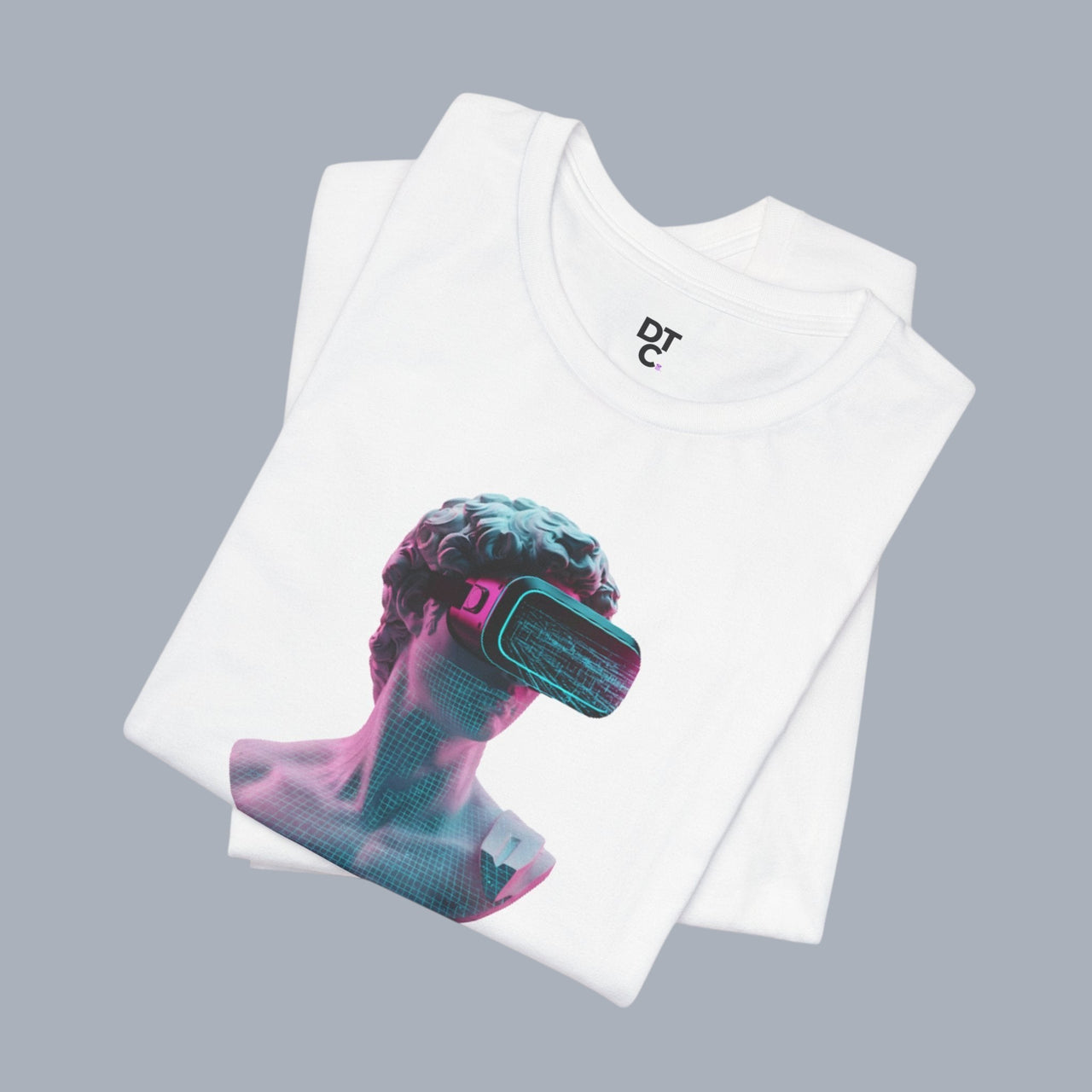 Retro Vaporwave Statue VR T‑Shirt — Neon Aesthetic Gaming Tee alternate view 10