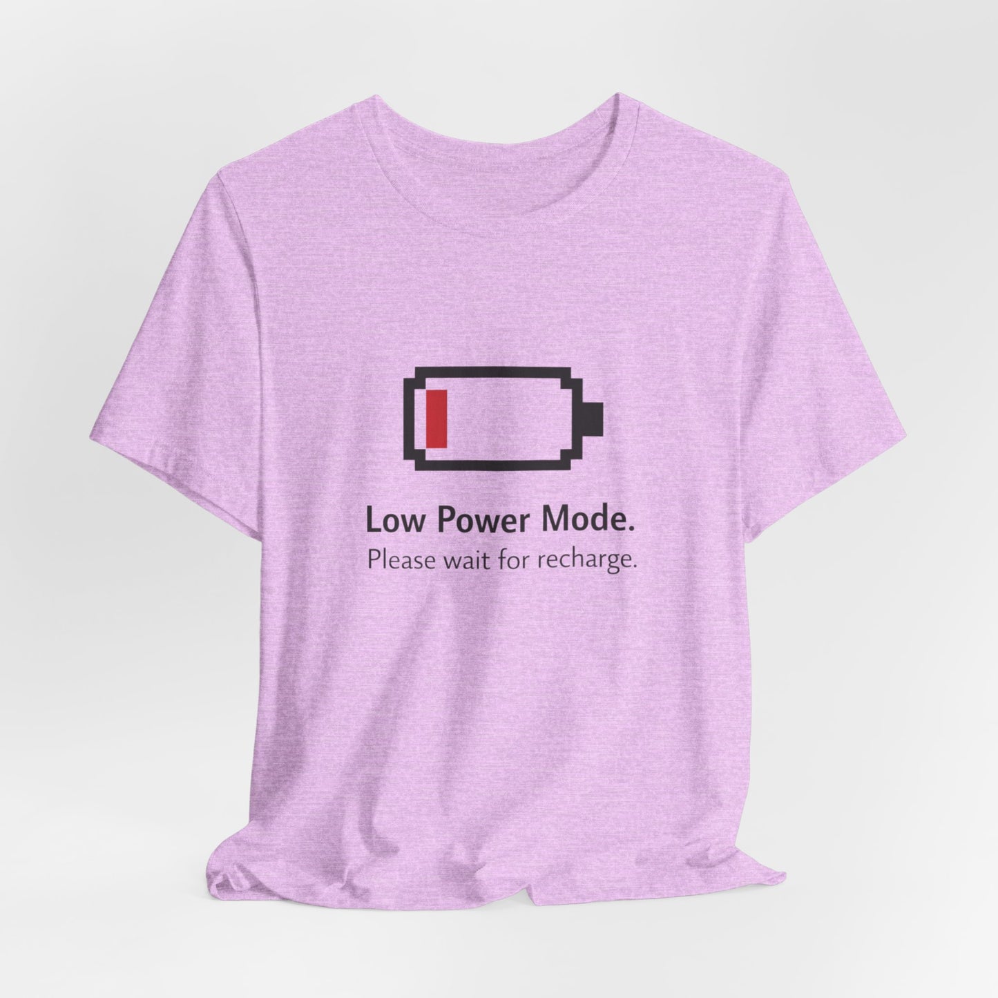 Low Power Mode T-Shirt – Pixel Battery Graphic Tee with “Please wait for recharge.” alternate view 6