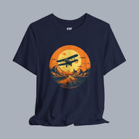 Vintage Biplane Sunset Tee — Retro Aviation Graphic T-Shirt
