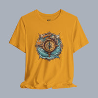Nautical Compass Adventure T-Shirt — Vintage Ship Wheel & Ocean Waves Tee