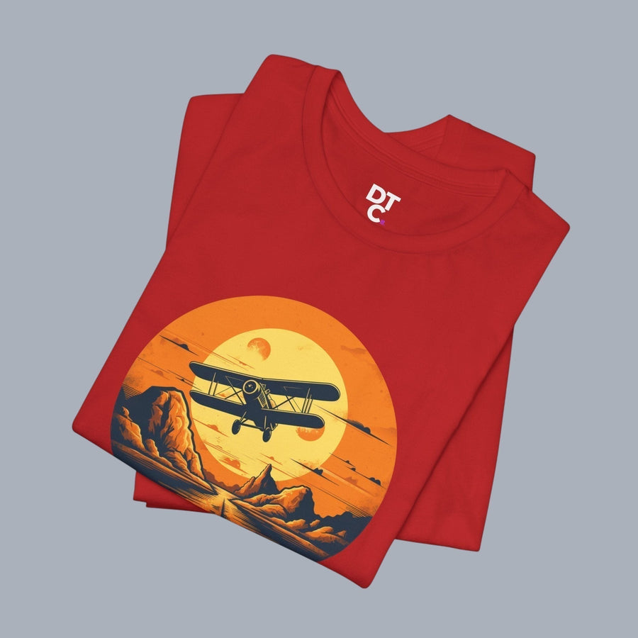 Vintage Biplane Sunset Tee — Retro Aviation Graphic T-Shirt