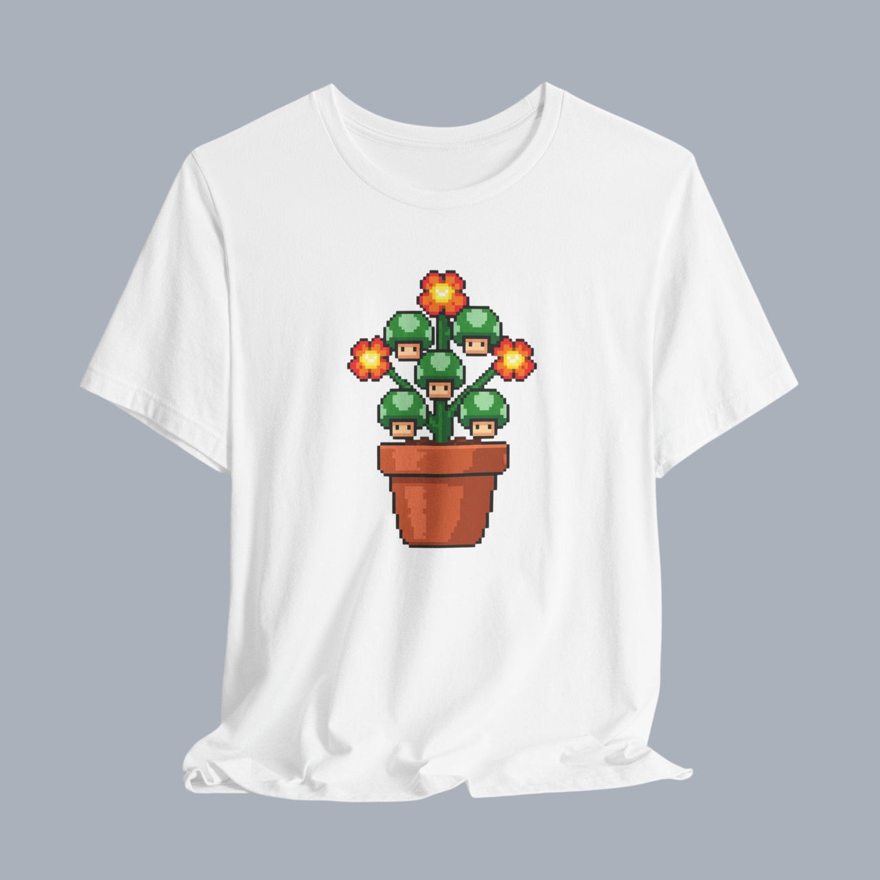 Pixel Mushroom Plant Tee – Retro Video Game Mushroom Pot T-Shirt