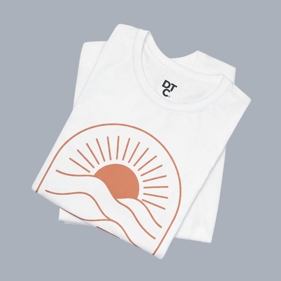 Keep It Simple Sunset Tee — Minimal Camper Van Graphic T-Shirt