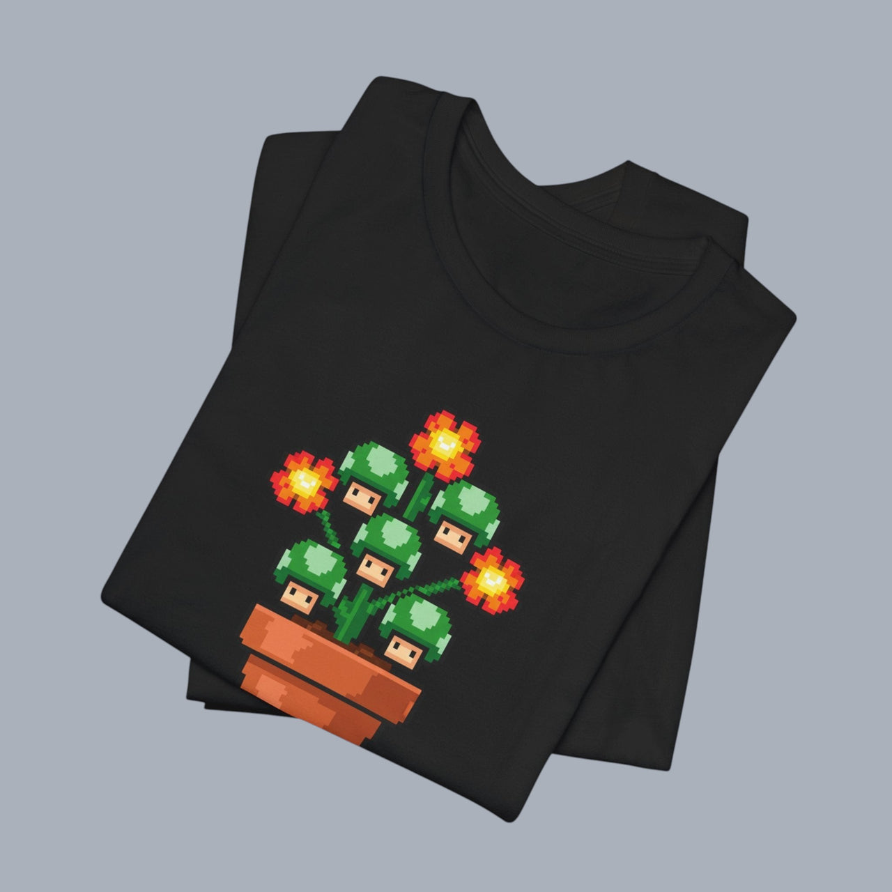 Pixel Mushroom Plant Tee – Retro Video Game Mushroom Pot T-Shirt