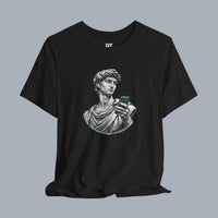 David Statue with AirPods Holding Phone T‑Shirt — Classical Art Meme Tee product photo