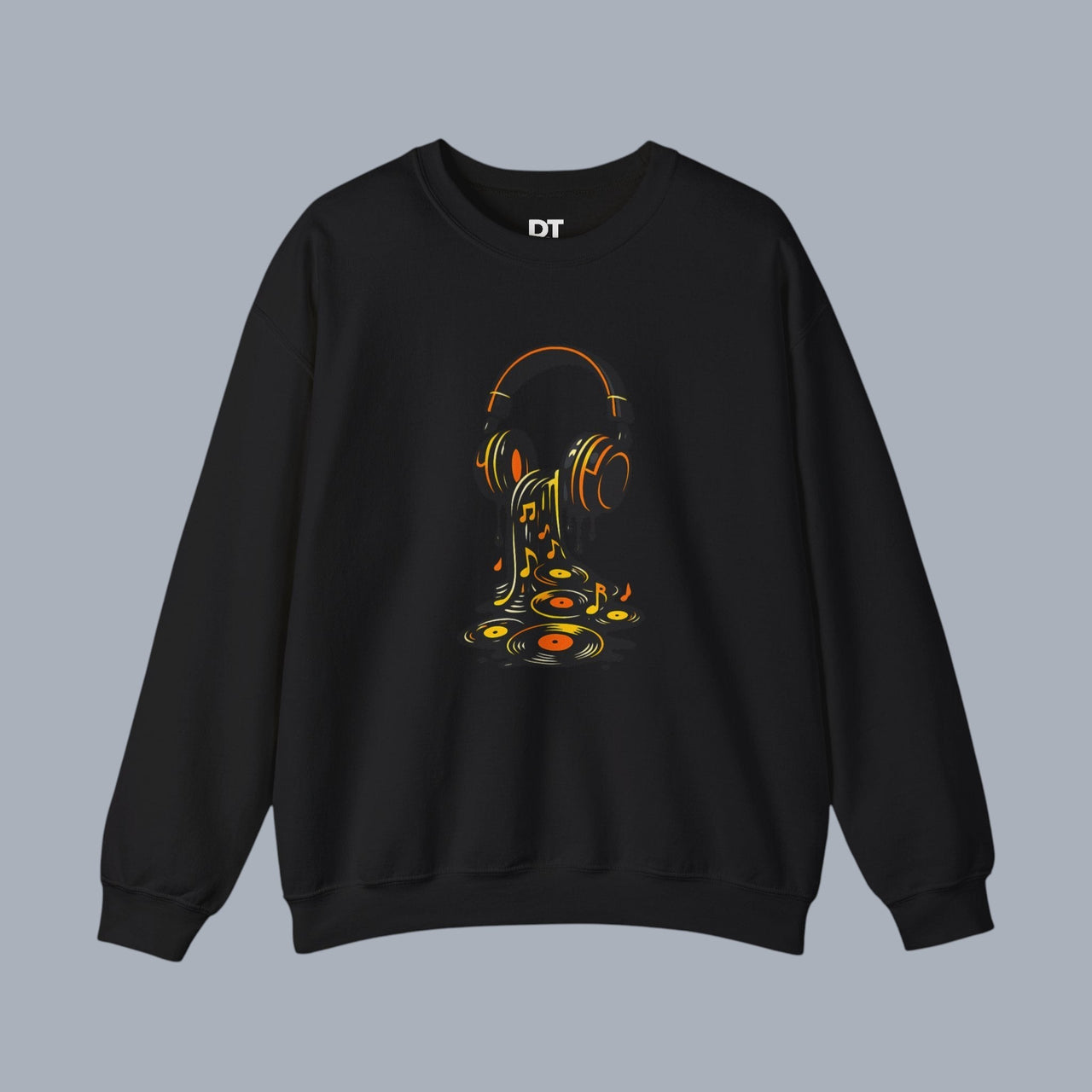 [Black sweatshirt with melting headphones design
