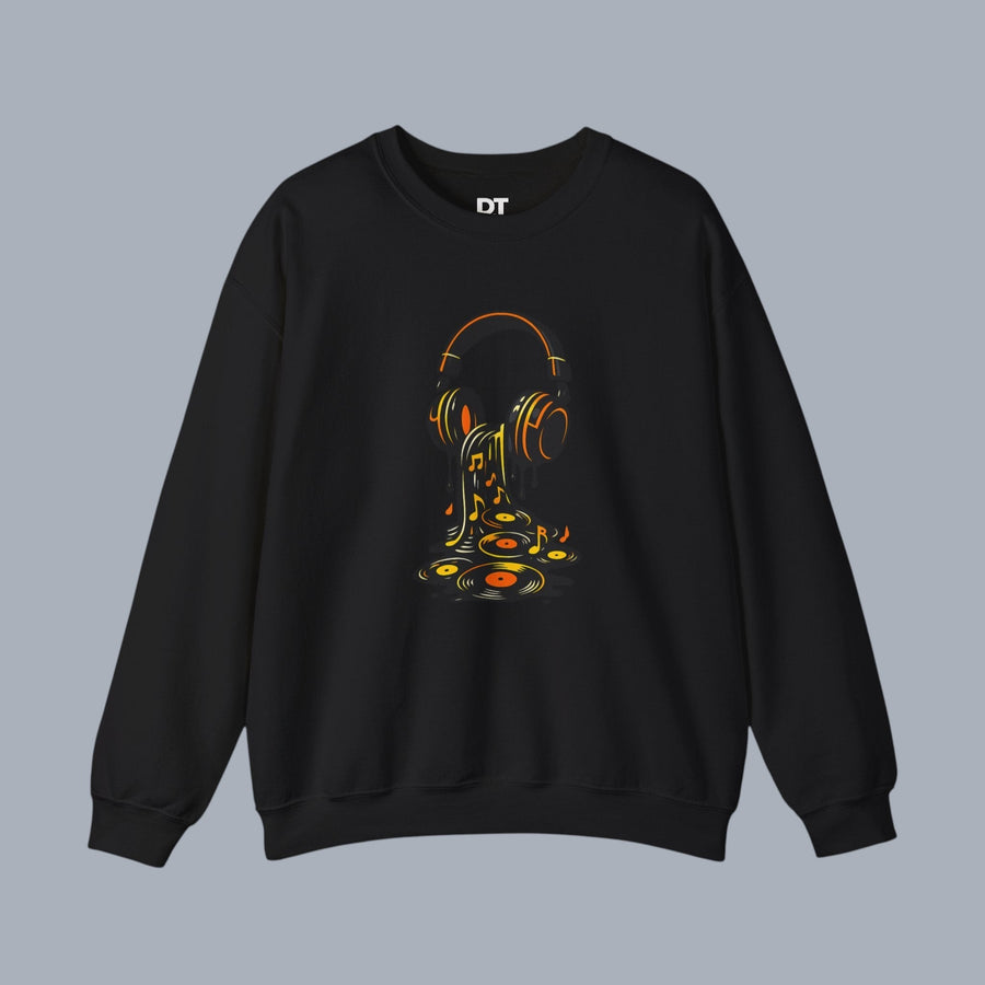 [Black sweatshirt with melting headphones design