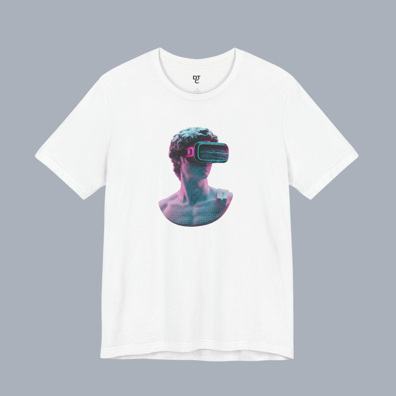 Retro Vaporwave Statue VR T‑Shirt — Neon Aesthetic Gaming Tee alternate view 9