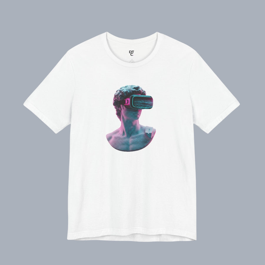 Retro Vaporwave Statue VR T‑Shirt — Neon Aesthetic Gaming Tee alternate view 9